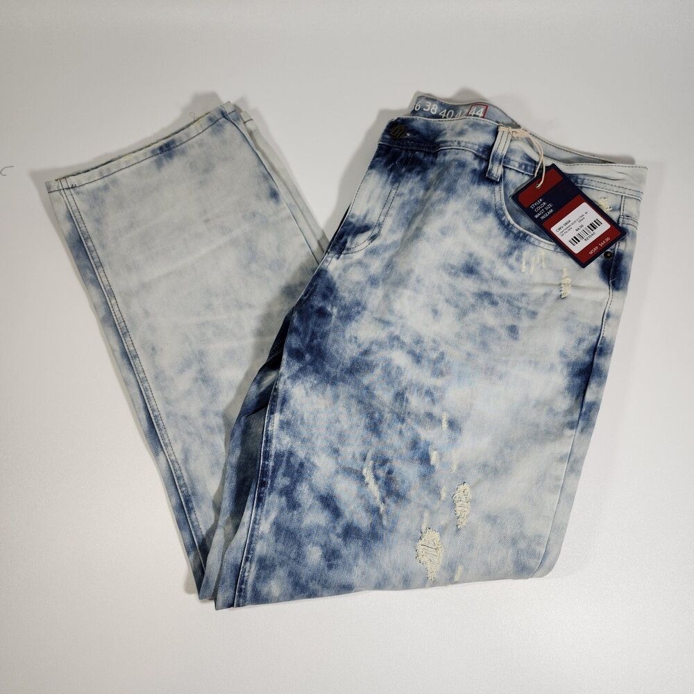 Denim House Jeans Men W44 x L32 Lightwash Acid CWV-0604 Distressed New with Tags